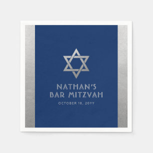 Bar Mitzvah Silver Blue Modern Simple Personalized Servet