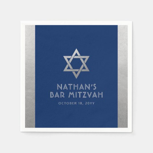 Bar Mitzvah Silver Blue Modern Simple Personalized Servet (Voorkant)