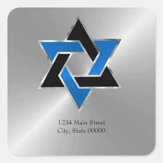 Bar Mitzvah Silver Blue Star Address Seal Vierkante Sticker (Voorkant)