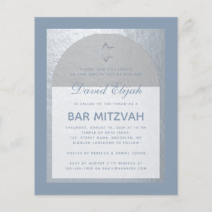 Bar Mitzvah Silver Dusty Blue Budget Invitation