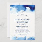 BAR MITZVAH simple invitation d'aquarelle bleue (Devant)