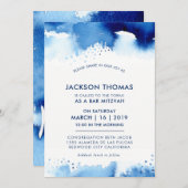 BAR MITZVAH simple invitation d'aquarelle bleue (Devant / Derrière)
