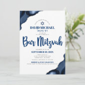 Bar Mitzvah Simple Modern Navy Blue Agate Script Kaart (Staand voorkant)