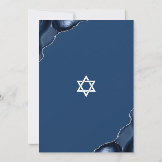 Bar Mitzvah Simple Modern Navy Blue Agate Script Kaart (Achterkant)