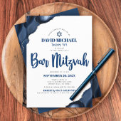 Bar Mitzvah Simple Modern Navy Blue Agate Script Kaart
