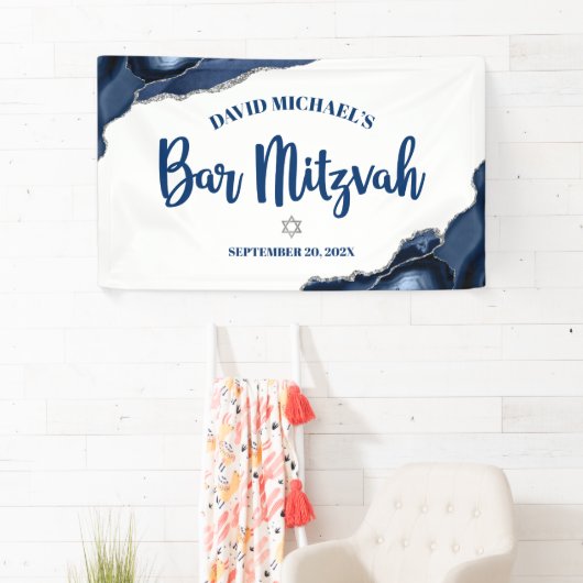 Bar Mitzvah Simple Modern Navy Blue Agate Script Spandoek (Insitu)