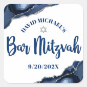 Bar Mitzvah Simple Modern Navy Blue Agate Script Vierkante Sticker (Voorkant)