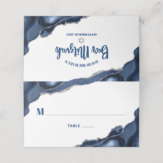 Bar Mitzvah Simple Modern Navy Blue Silver Agate (Buitenkant ongevouwen)