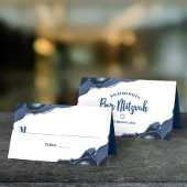 Bar Mitzvah Simple Modern Navy Blue Silver Agate