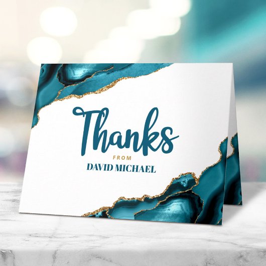Bar Mitzvah Simple Modern Turquoise Agate Script Bedankkaart