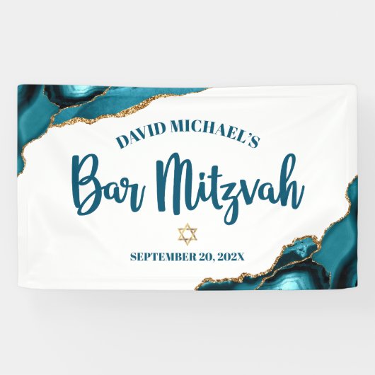 Bar Mitzvah Simple Modern Turquoise Agate Script Spandoek (Horizontaal)