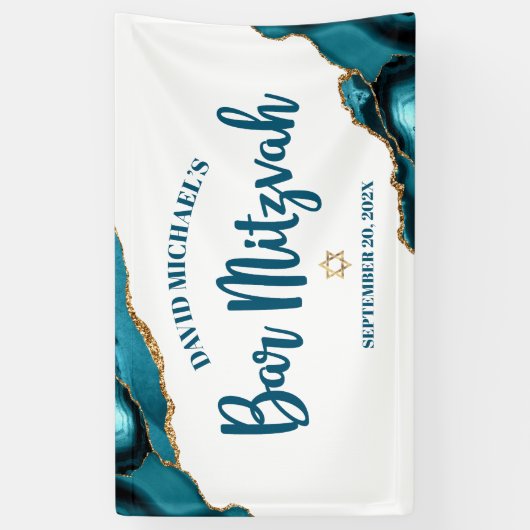 Bar Mitzvah Simple Modern Turquoise Agate Script Spandoek (Verticaal)
