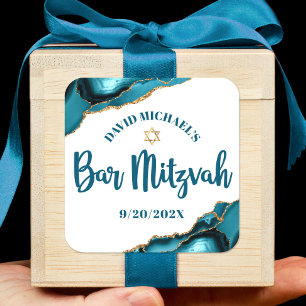 Bar Mitzvah Simple Modern Turquoise Agate Script Vierkante Sticker