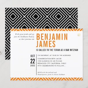 BAR MITZVAH simple moderne noir orange Invitation