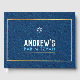 BAR MITZVAH slim vet type goud denim blauw aqua Gastenboek