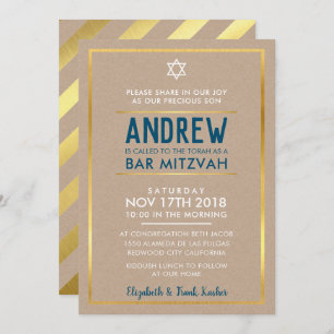 BAR MITZVAH Smart bold type Gold kraag blauw Kaart