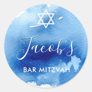 BAR MITZVAH star smart blue waterverf uitnodigen Ronde Sticker