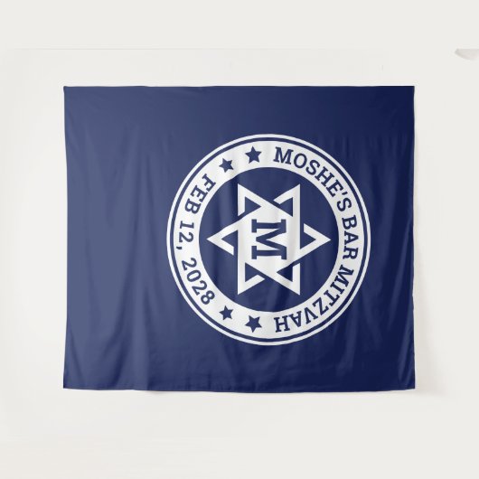 Bar mitzvah Star van David blue, elk kleurenmonogr Wandkleed (Voorkant (horizontaal))