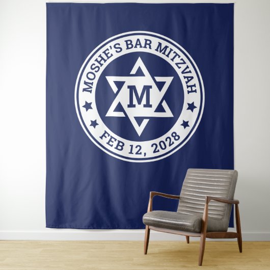 Bar mitzvah Star van David blue, elk kleurenmonogr Wandkleed (In situ)