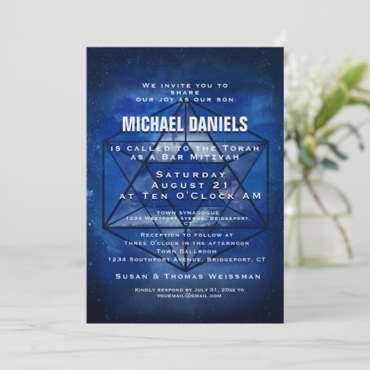 Bar Mitzvah Star van David Blue Space Kaart (Staand voorkant)