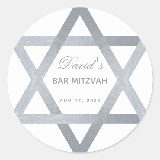 Bar Mitzvah Star van David Faux Silver Grey Script Ronde Sticker (Voorkant)