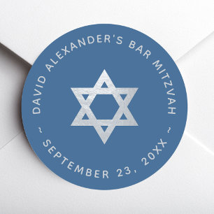 Bar Mitzvah Ster van David Klassiek Blauw Nepzilve Ronde Sticker