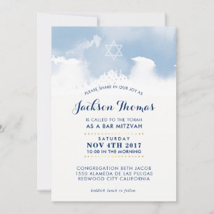 BAR MITZVAH stijlvol bord blauw waterverf uitnodig Kaart