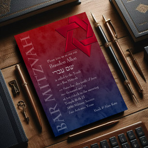Bar Mitzvah Stylish Red Star van David Ombre Kaart