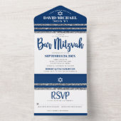 Bar Mitzvah Tallit Navy Blue Script Eenvoudig Mode All In One Uitnodiging (Binnen)