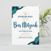 Bar Mitzvah Turquoise Agaat Script Hebreeuws Naam Kaart (Staand voorkant)