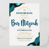 Bar Mitzvah Turquoise Agate Bold Script Real Gold Folie Uitnodiging (Voorkant)