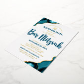 Bar Mitzvah Turquoise Agate Bold Script Real Gold Folie Uitnodiging (Gedraaid)