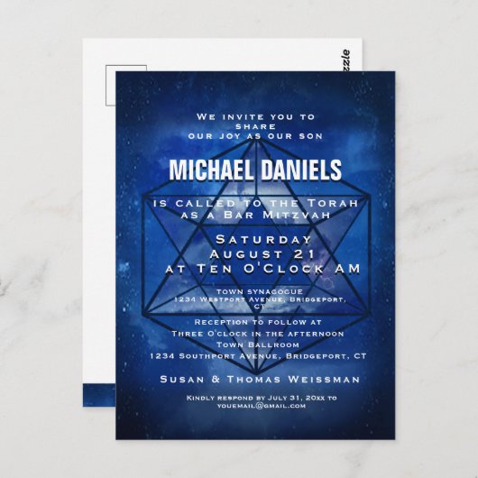 Bar Mitzvah Uitnodiging (Voorkant / Achterkant)