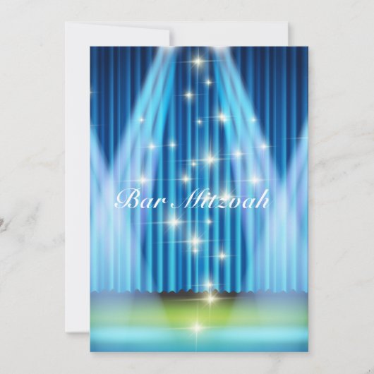 Bar Mitzvah uitnodiging, blauw verlicht podium Kaart (Voorkant)