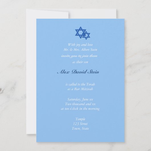 Bar Mitzvah uitnodiging, blauw verlicht podium Kaart (Achterkant)