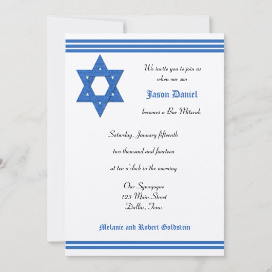 Bar Mitzvah Uitnodiging - Silver Metallic Uitnodig (Voorkant)
