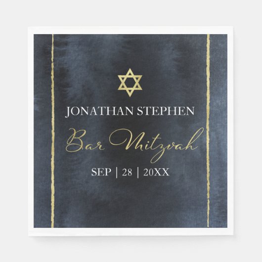 Bar Mitzvah Waterverf servetten | Abstract blauw (Voorkant)
