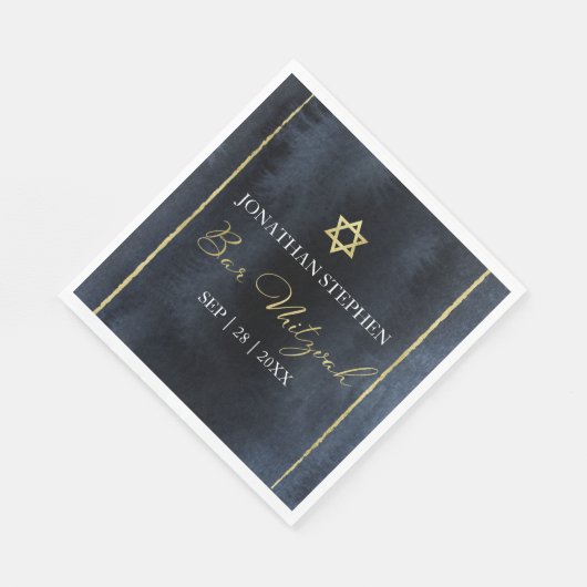 Bar Mitzvah Waterverf servetten | Abstract blauw (Hoek)