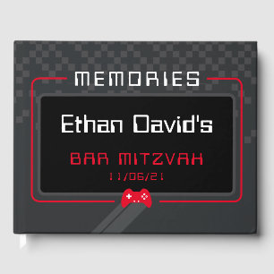 BAR MITZVAH WELKOM gamer cool trendy rood zwart Gastenboek