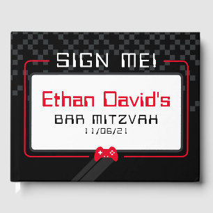 BAR MITZVAH WELKOM gamer cool trendy zwart rood Gastenboek