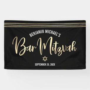 Bar Mitzvah Zwart Goud Folie Script Tallit Modern Spandoek