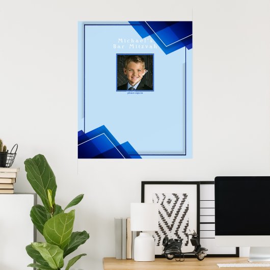 Bar Mitzvahs moderne blauwe geometrische Poster (Thuiskantoor)