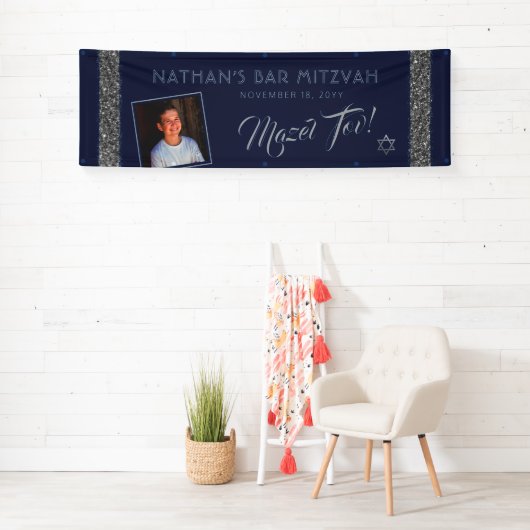 Bar MitzvahSilver Blue Welcome Mazel Tov Large Spandoek (Insitu)
