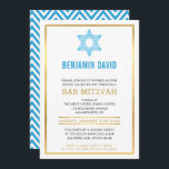 BAR MODERNE MITZVAH INVITATION or bleu joaillier é<br><div class="desc">par kat massard >>> www.simplysweetPAPERIE.com <<< Un design simple mais élégant pour la célébration BAT MITZVAH de votre fils. Waouh vos amis et votre famille avec ce petit nombre ; D Configuration en tant que modèle il est simple pour vous d'ajouter vos propres détails, d'ajouter votre photo ou de cliquer...</div>