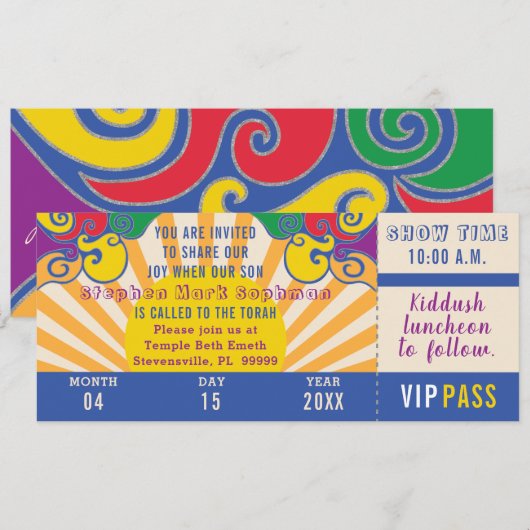 Bar of bat Mitzvah Hippie Ticket Kaart (Voorkant / Achterkant)