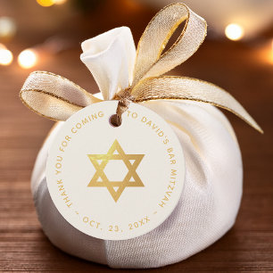 Bar of Bat Mitzvah Nep Gouden Davidster Ivoor Bedankjes Labels