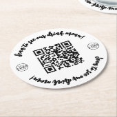 Bar Restaurant Menu Logo Hier QR-code Ronde Kartonnen Onderzetter (Gebogen)
