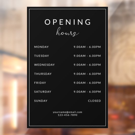 Bar Restaurant Openingstijden Zwart Raamsticker (Vel 2)