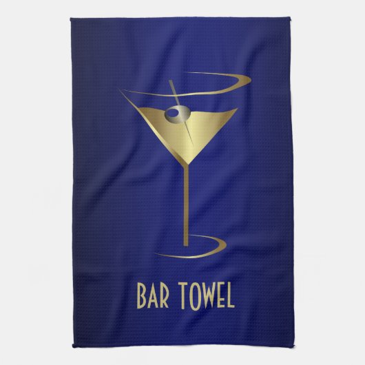 Bar Serviette Bleu et Martini Or Verre (Vertical)