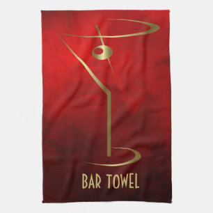 Bar Serviette Grunge Rouge et Gold Martini Verre